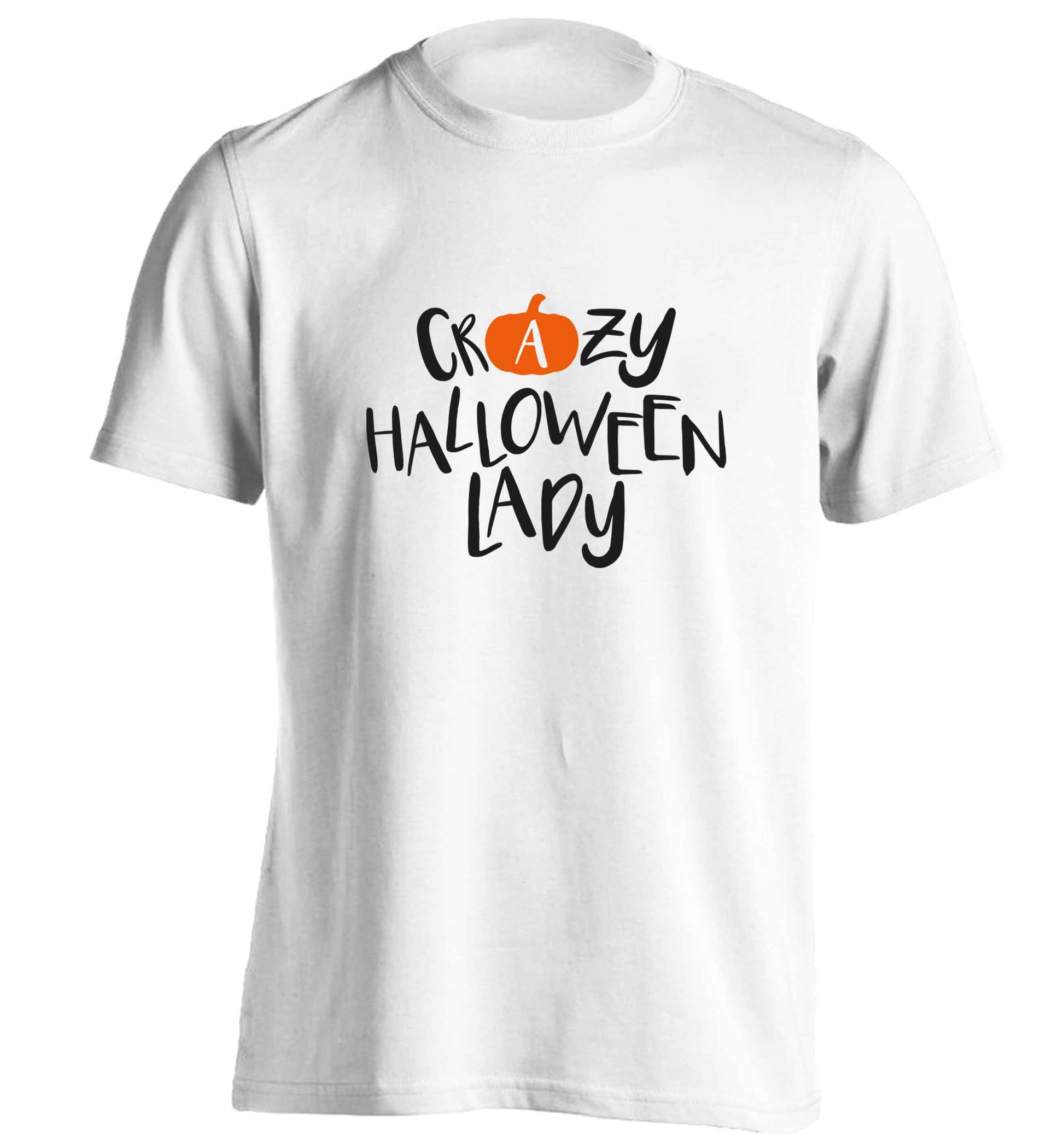 Crazy halloween lady adults unisex white Tshirt 2XL