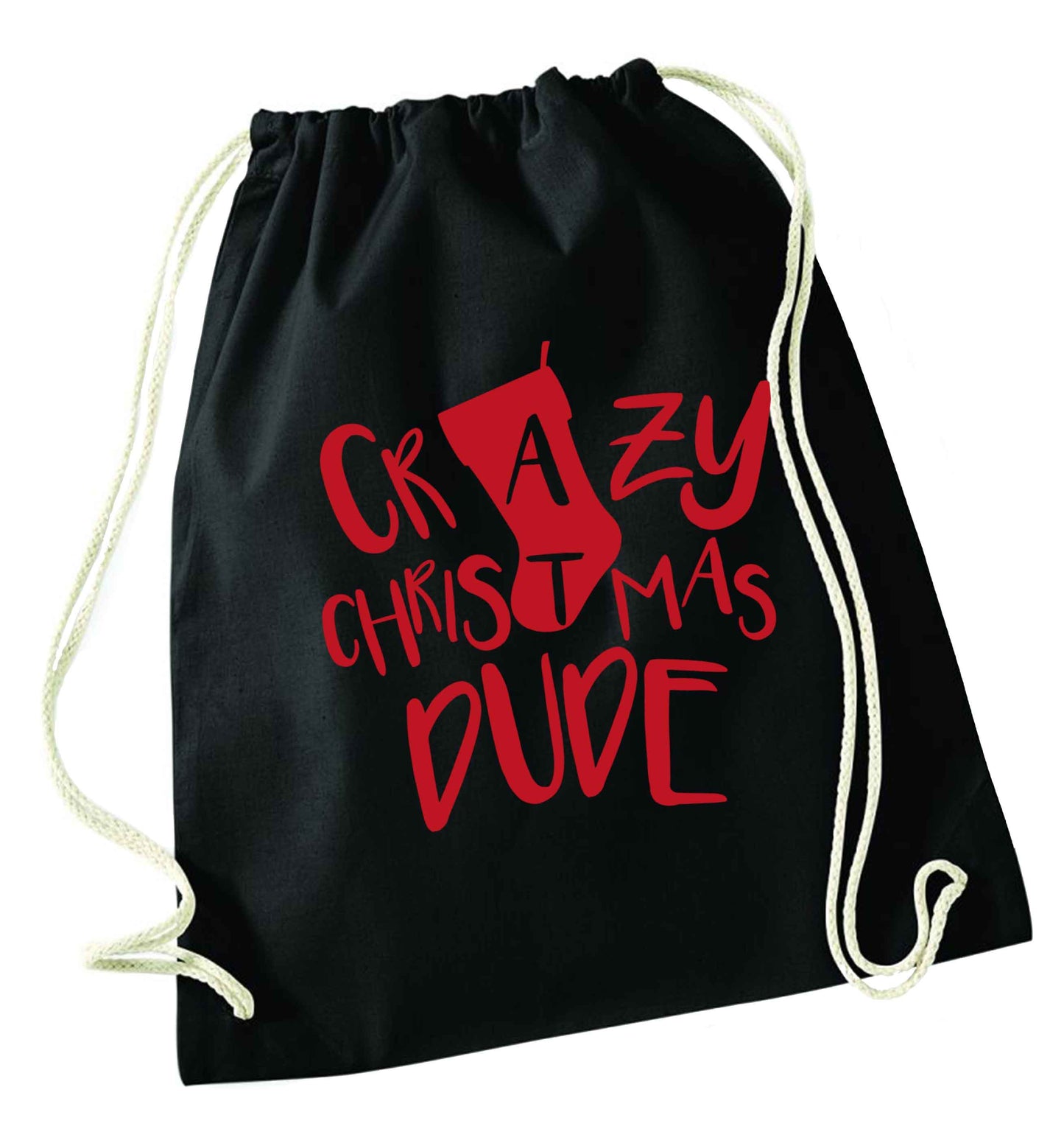 Crazy Christmas Dude black drawstring bag
