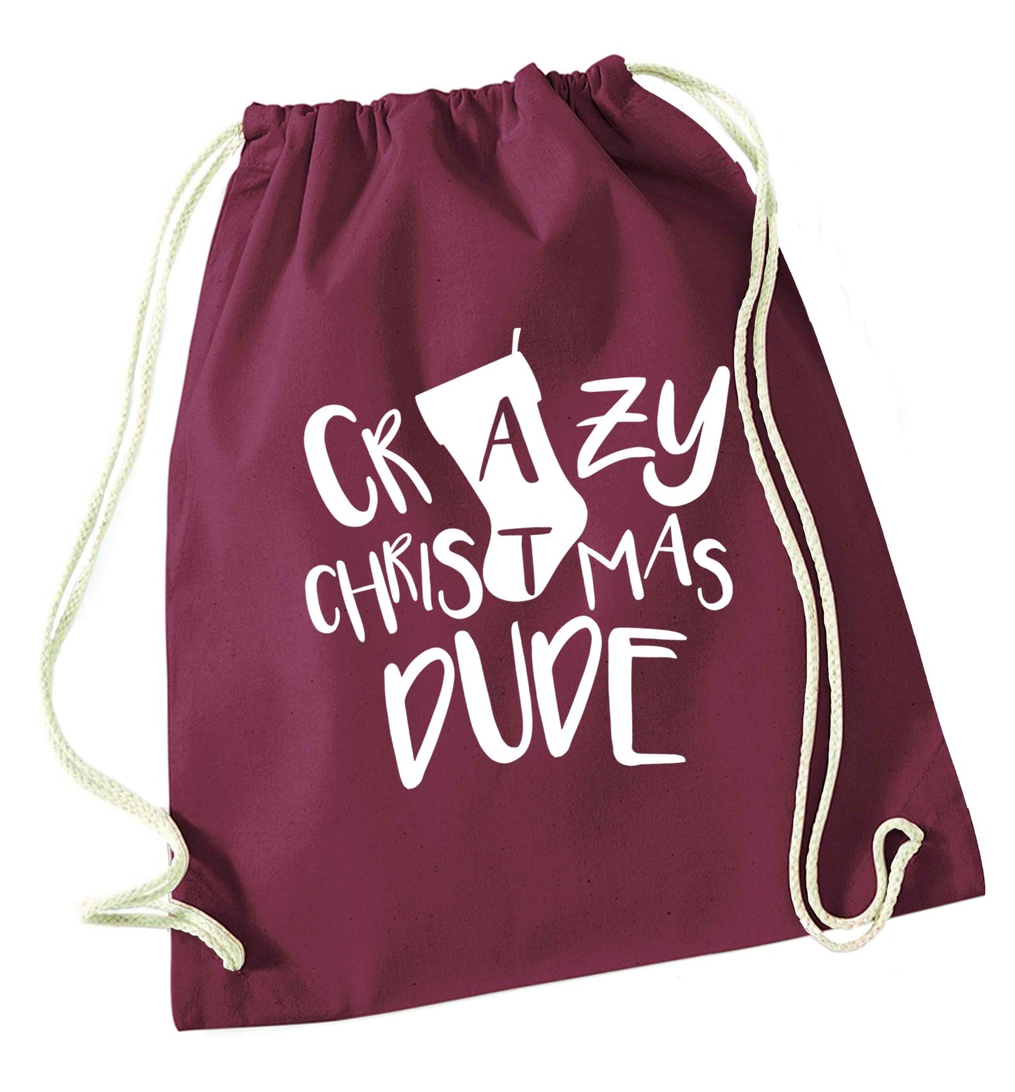 Crazy Christmas Dude maroon drawstring bag