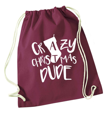 Crazy Christmas Dude maroon drawstring bag
