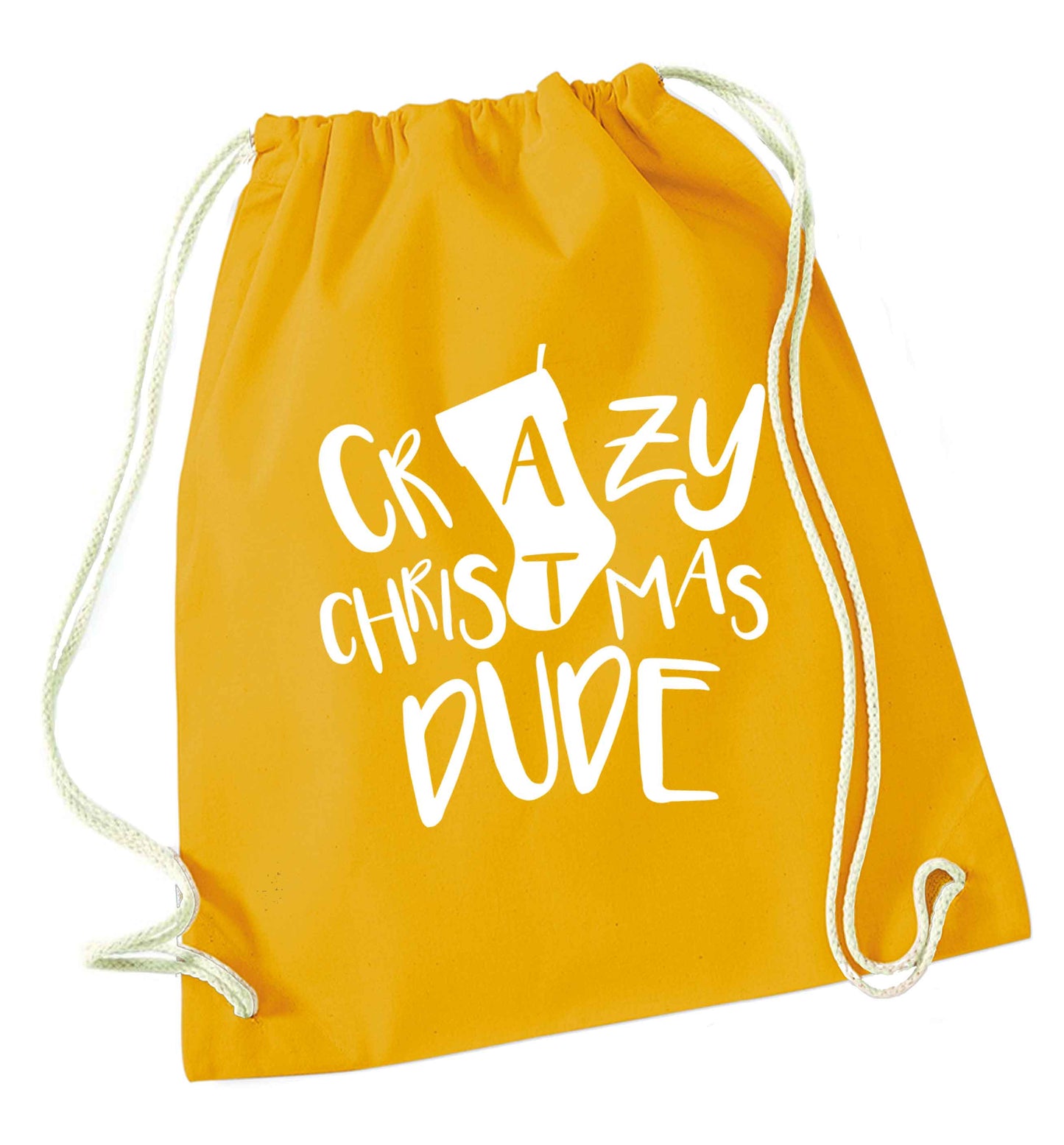 Crazy Christmas Dude mustard drawstring bag