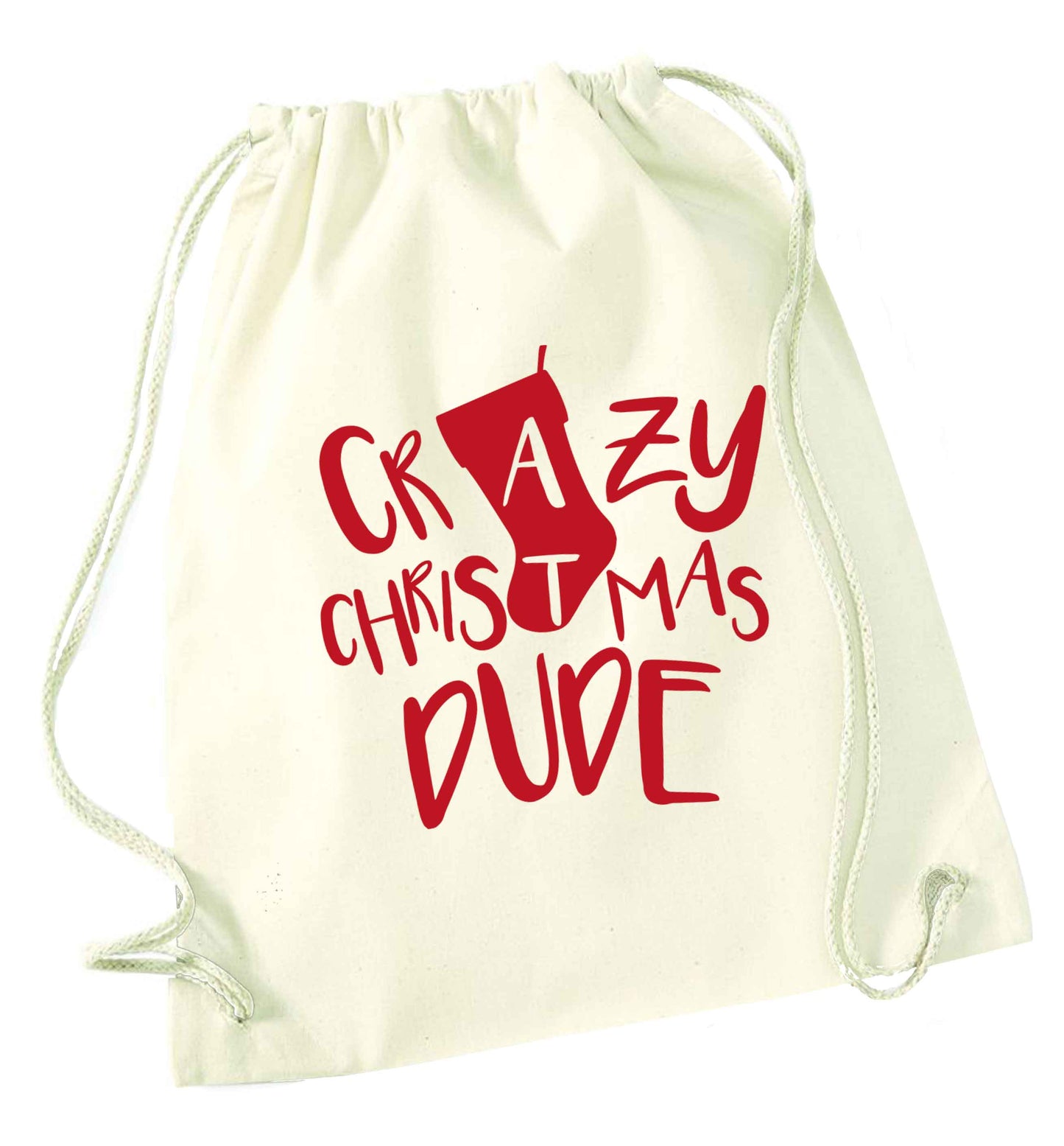 Crazy Christmas Dude natural drawstring bag