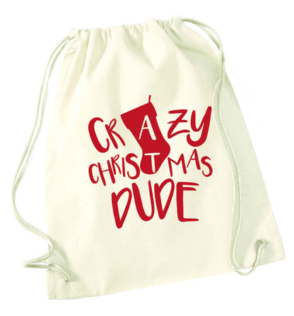 Crazy Christmas Dude natural drawstring bag
