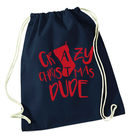 Crazy Christmas Dude navy drawstring bag