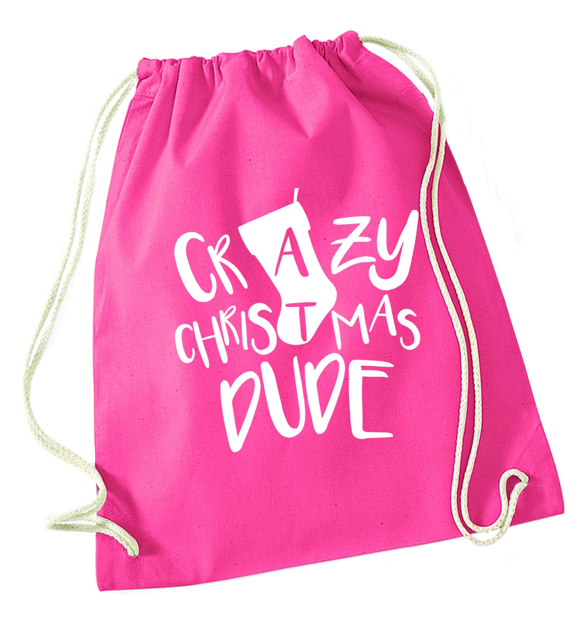 Crazy Christmas Dude pink drawstring bag