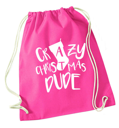 Crazy Christmas Dude pink drawstring bag