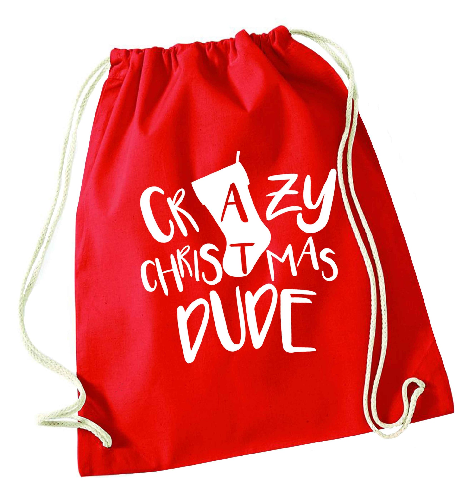 Crazy Christmas Dude red drawstring bag 