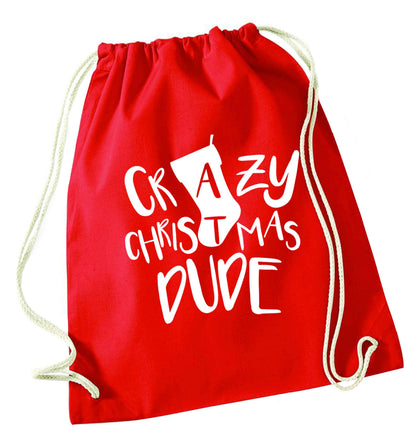 Crazy Christmas Dude red drawstring bag 
