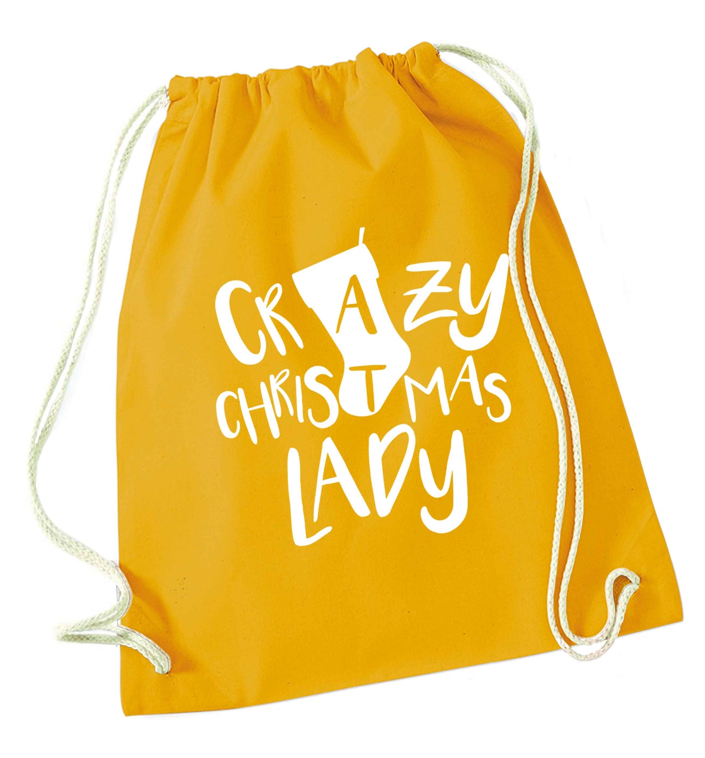 Crazy Christmas Dude mustard drawstring bag