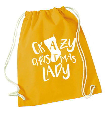 Crazy Christmas Dude mustard drawstring bag
