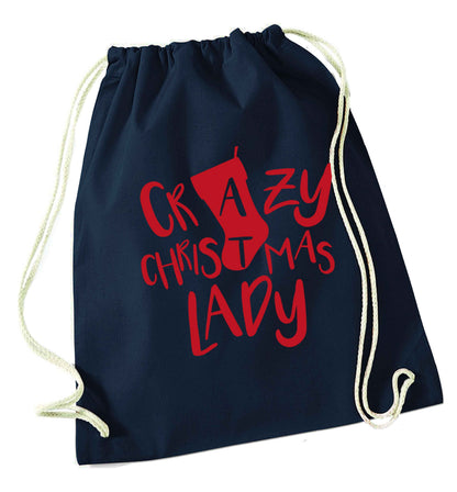 Crazy Christmas Dude navy drawstring bag
