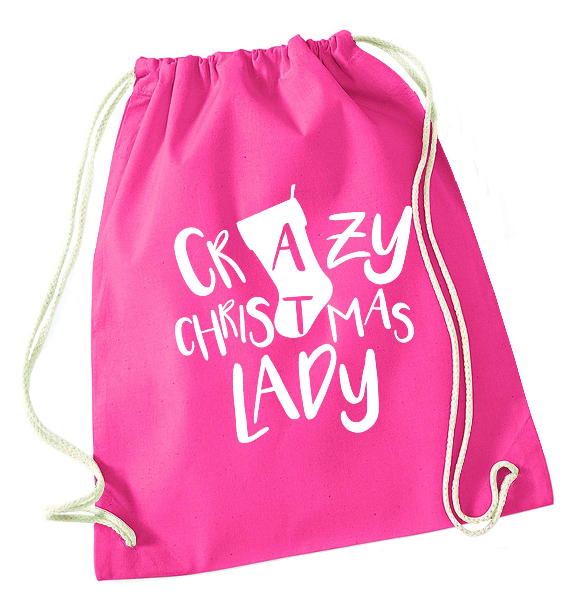Crazy Christmas Dude pink drawstring bag