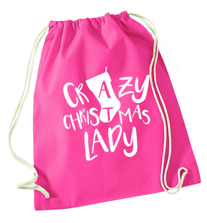 Crazy Christmas Dude pink drawstring bag
