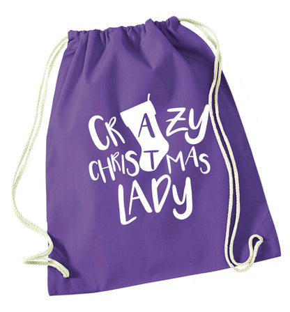 Crazy Christmas Dude purple drawstring bag