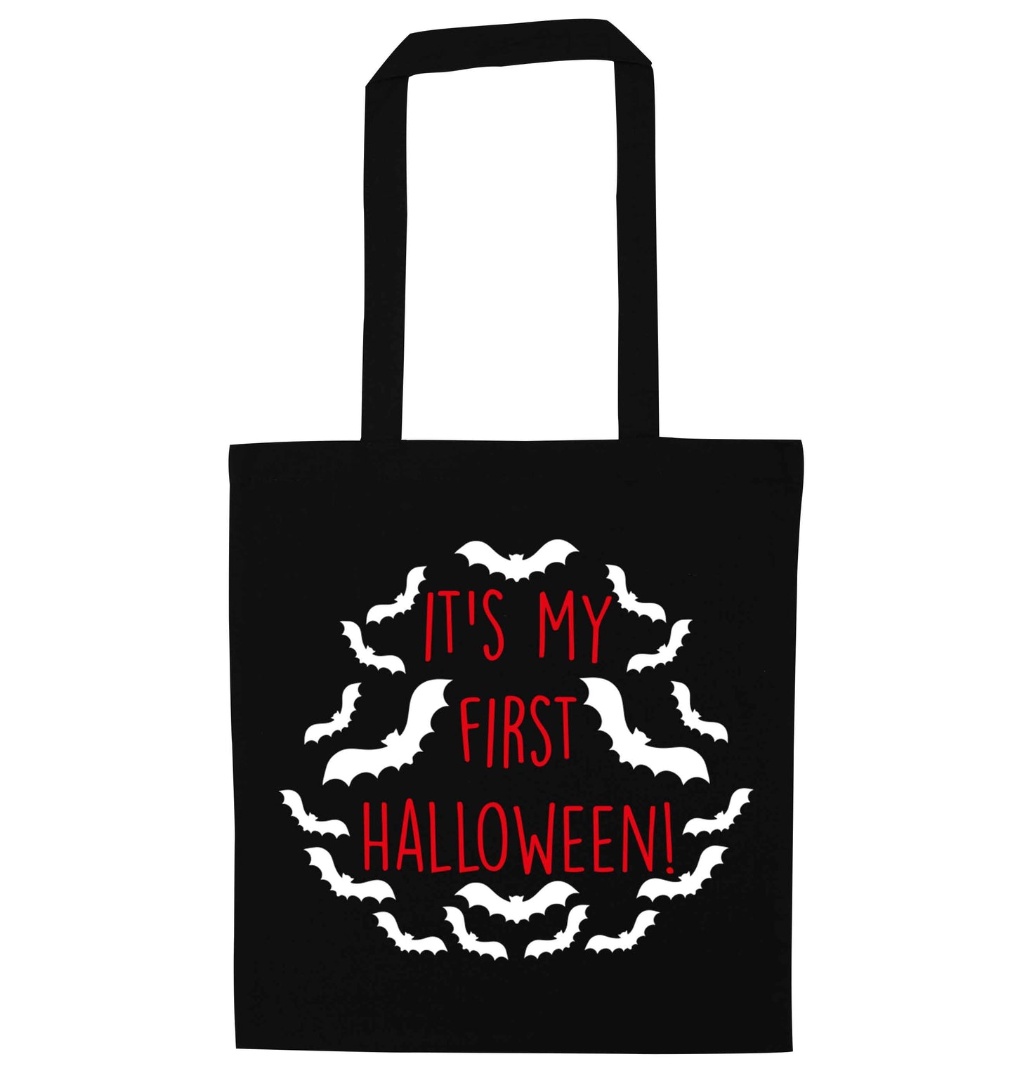 It's my first halloween - bat border black tote bag