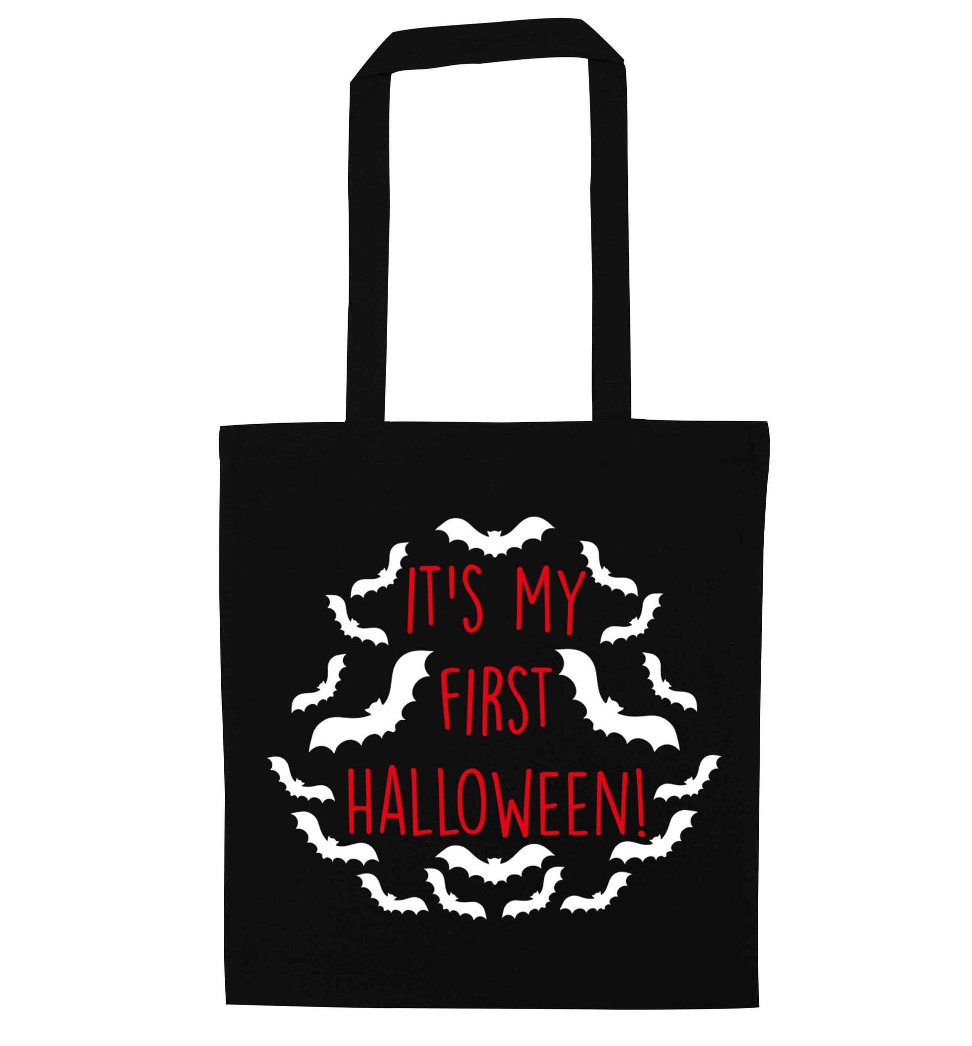 It's my first halloween - bat border black tote bag