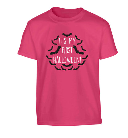 It's my first halloween - bat border Children's pink Tshirt 12-13 Years