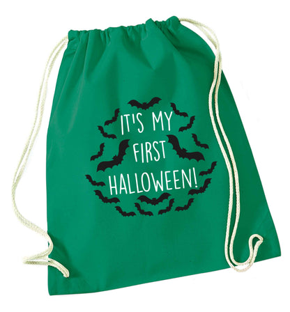 It's my first halloween - bat border green drawstring bag