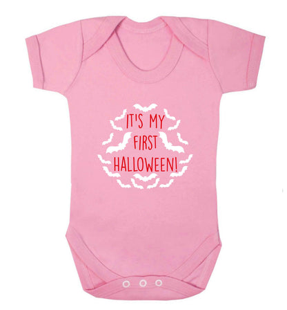It's my first halloween - bat border baby vest pale pink 18-24 months