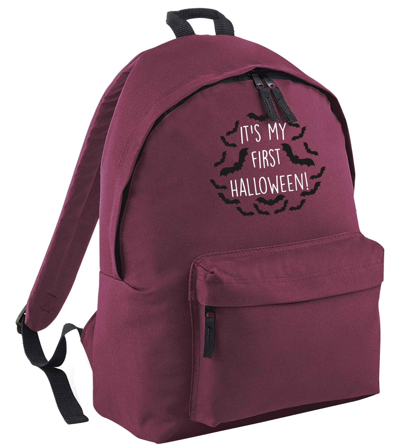 It's my first halloween - bat border maroon adults backpack
