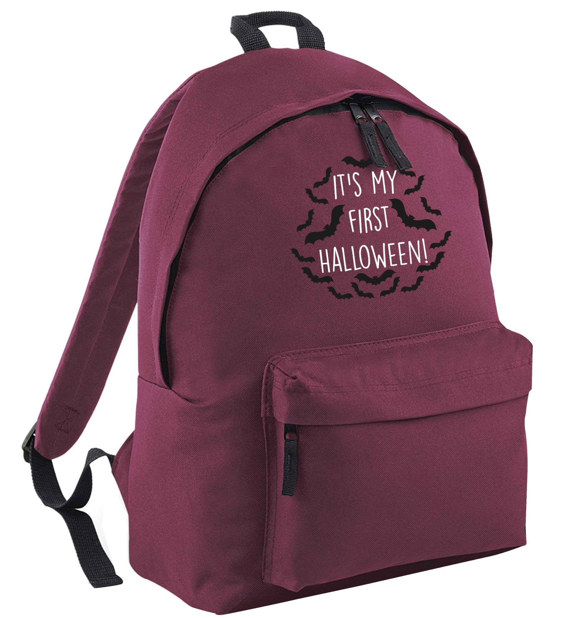 It's my first halloween - bat border maroon adults backpack