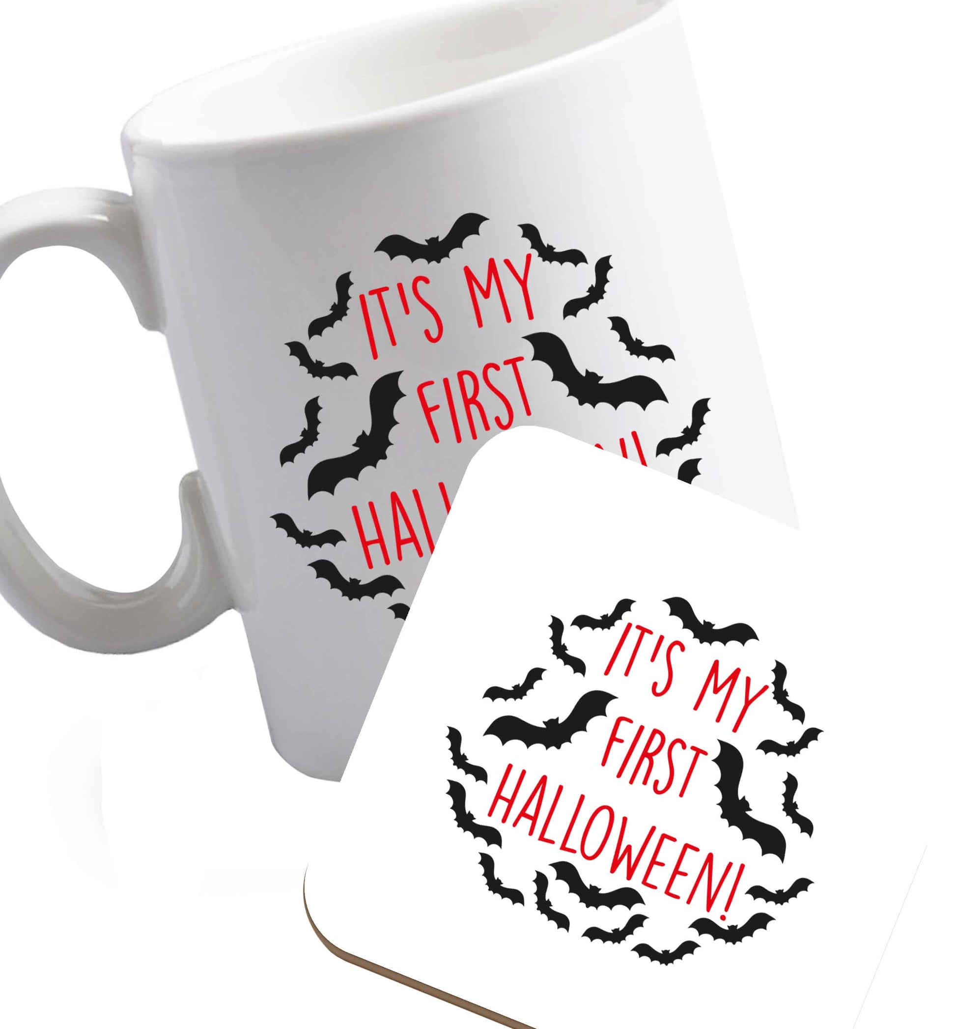 10 oz Favourite Type Pan Pancake ceramic mug and coaster set right handed