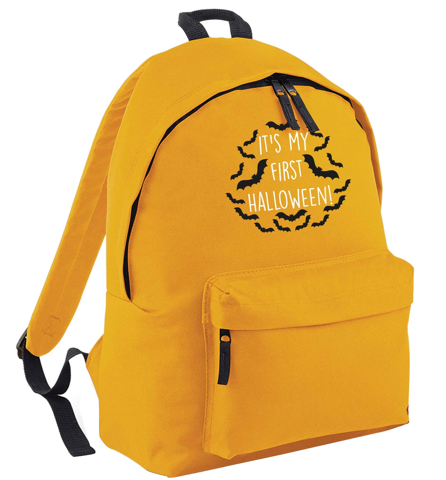 It's my first halloween - bat border mustard adults backpack