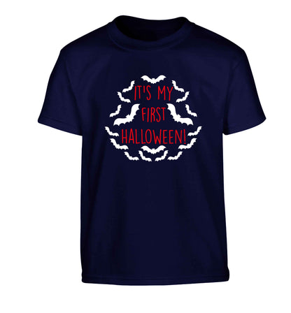 It's my first halloween - bat border Children's navy Tshirt 12-13 Years