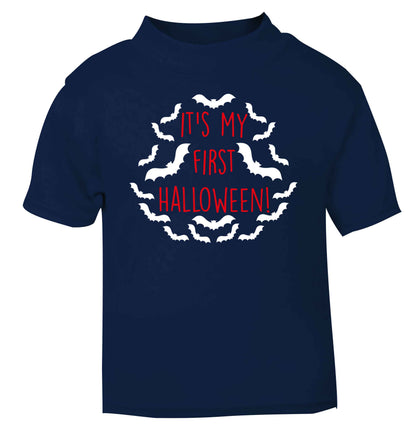 It's my first halloween - bat border navy baby toddler Tshirt 2 Years