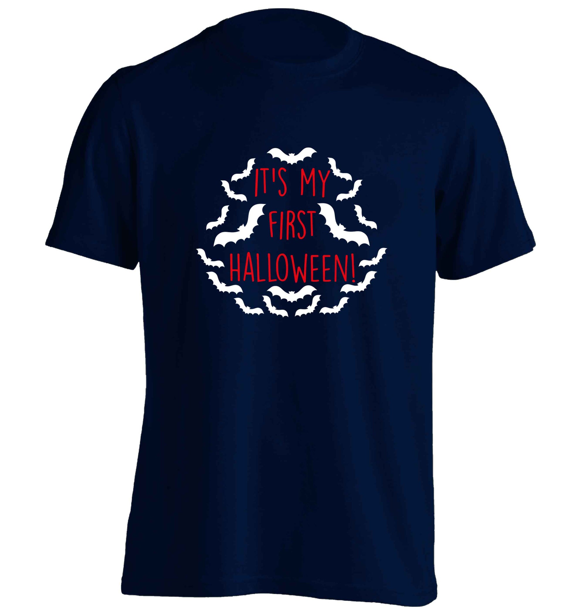 It's my first halloween - bat border adults unisex navy Tshirt 2XL