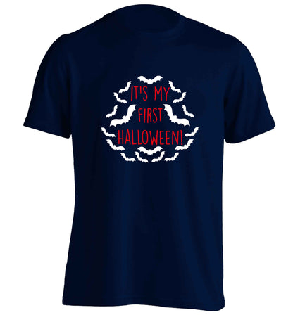 It's my first halloween - bat border adults unisex navy Tshirt 2XL