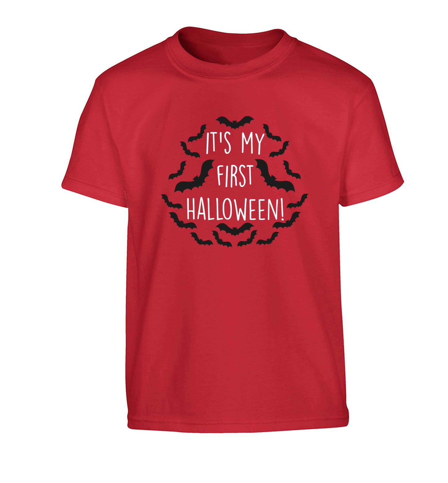 It's my first halloween - bat border Children's red Tshirt 12-13 Years