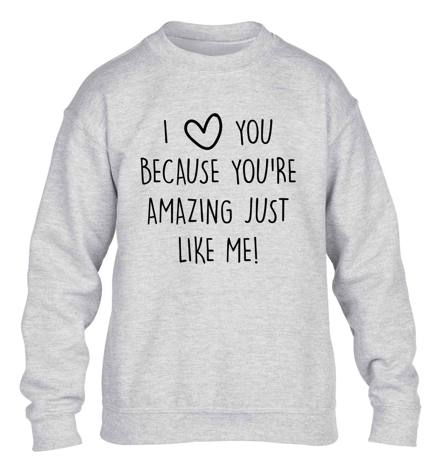 I love you because you're amazing just like me children's grey sweater 12-13 Years