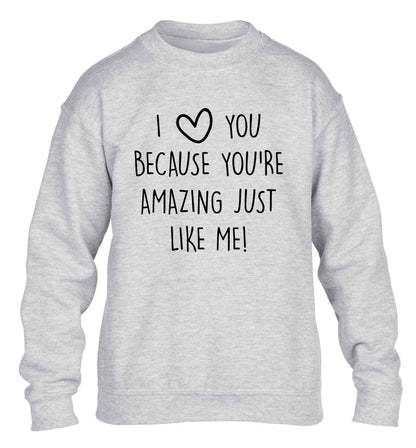 I love you because you're amazing just like me children's grey sweater 12-13 Years