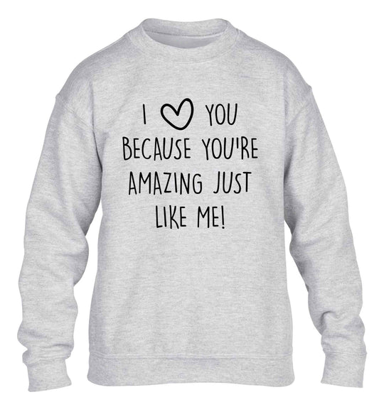 I love you because you're amazing just like me children's grey sweater 12-13 Years