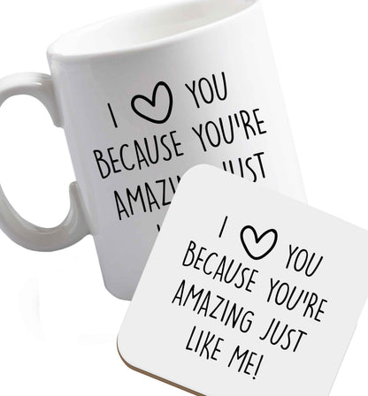 10 oz Favourite Type Pan Pancake ceramic mug and coaster set right handed