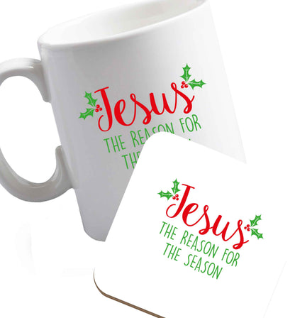 10 oz Favourite Type Pan Pancake ceramic mug and coaster set right handed
