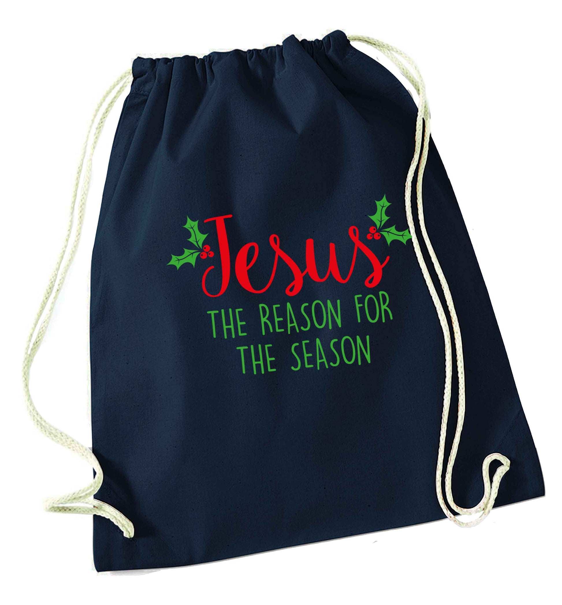 Jesus the reason for the season navy drawstring bag