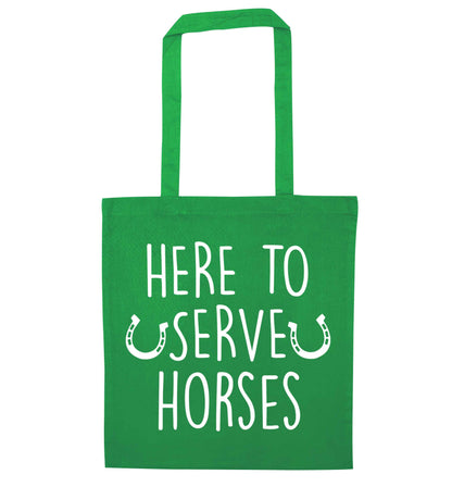 Here to serve horses green tote bag