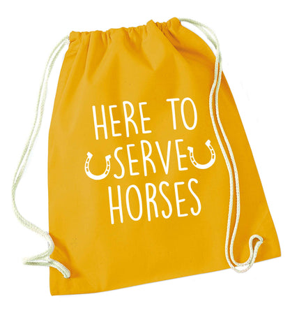 Here to serve horses mustard drawstring bag
