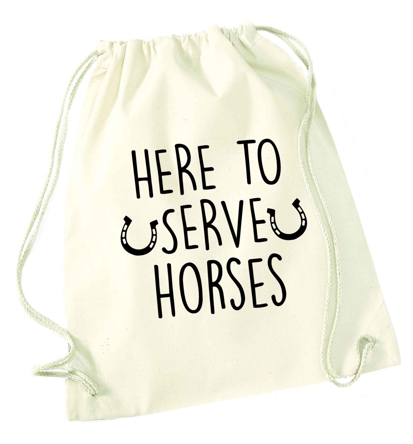 Here to serve horses natural drawstring bag