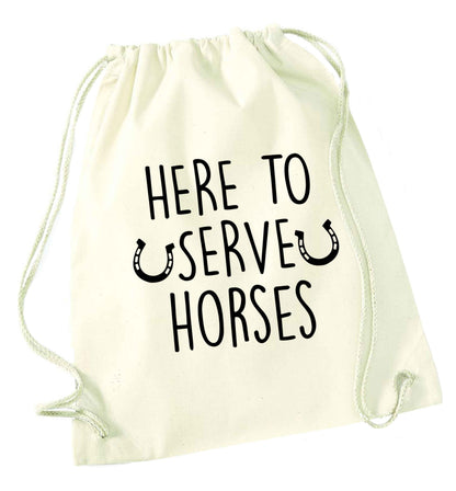 Here to serve horses natural drawstring bag