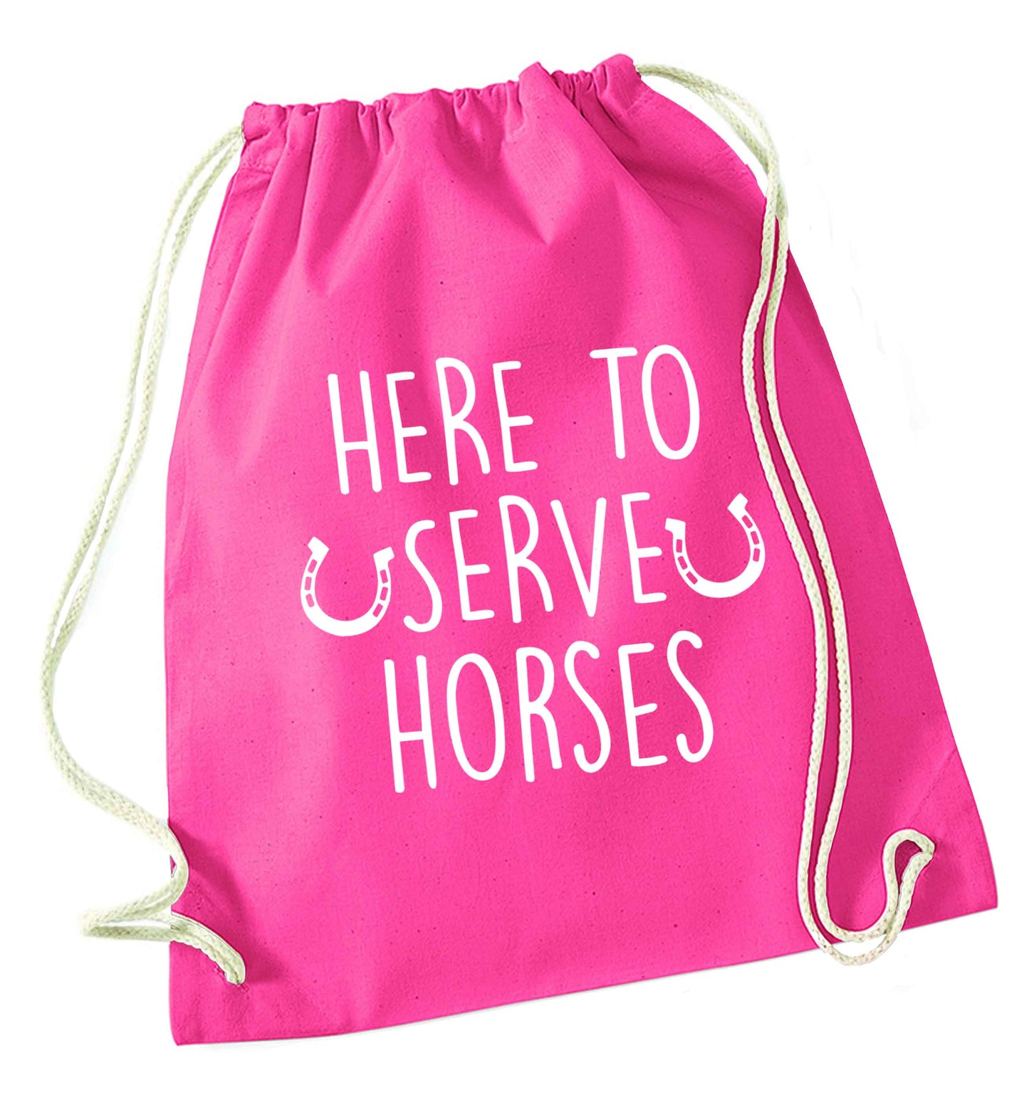 Here to serve horses pink drawstring bag
