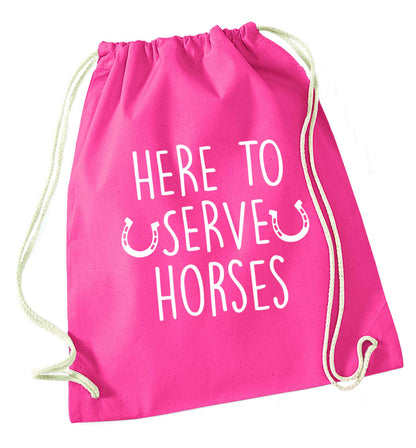 Here to serve horses pink drawstring bag