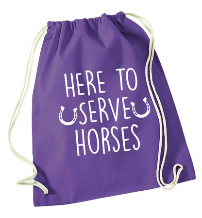Here to serve horses purple drawstring bag
