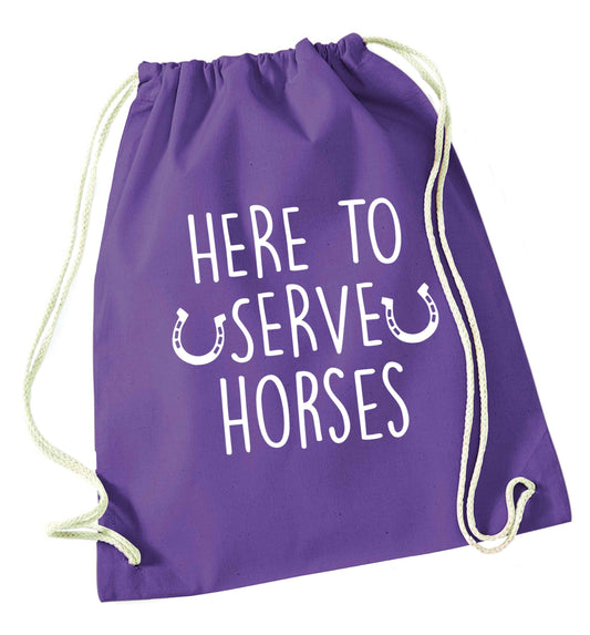 Here to serve horses purple drawstring bag