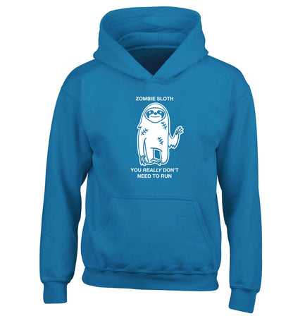 Zombie sloth you really don't need to run children's blue hoodie 12-13 Years