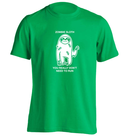 Zombie sloth you really don't need to run adults unisex green Tshirt 2XL