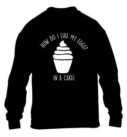 How do I like my eggs? In a cake! children's black sweater 12-14 Years