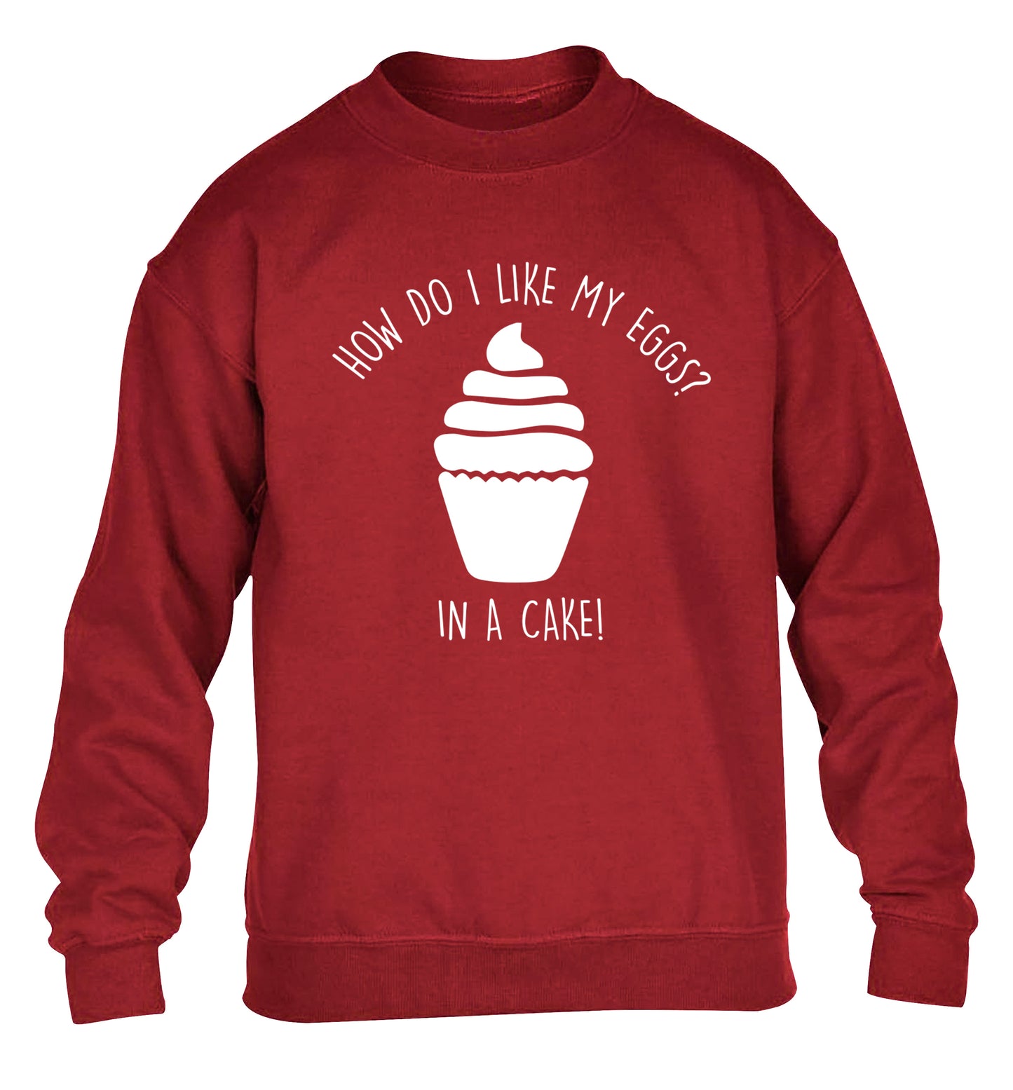 How do I like my eggs? In a cake! children's grey sweater 12-14 Years